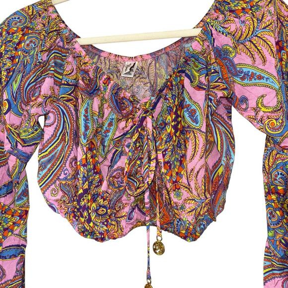 Luli Fama Bell Flounce Sleeve Milk Maid Crop Top Women’s M Renaissance Fairy - Picture 2 of 15